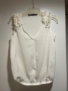 Zara White Ruffled Strap V-Neck Camisole